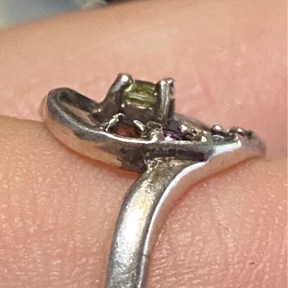 Heart Ring Size 7.5 Garnet Amethyst Spinel Tourmaline Sterling Silver 925 Women - Picture 3 of 10